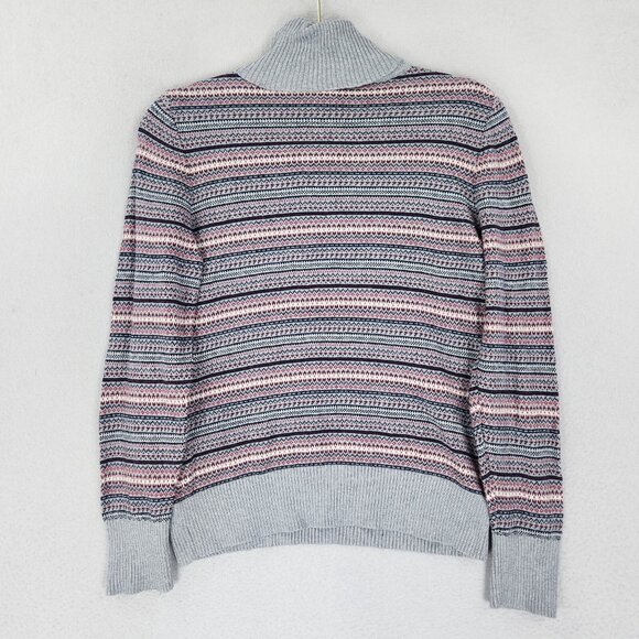 LL Bean Sweater Womens XS Petite Gray Striped Turtleneck Cotton Cashmere Blend - Picture 9 of 10